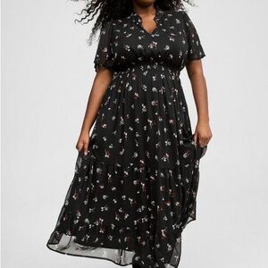 Maxi Crinkle Chiffon Ruffle Neckline Dress